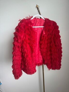 Vibrant Red Fringe Jacket